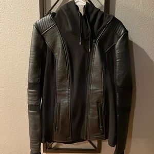 Blanc Noir Asymmetrical Hooded Terry Moto Jacket Sz L